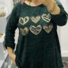 Green, Wine, Blue, Or Beige Diamante Animal Foil Heart Print Top