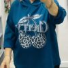 Teal, Beige, Or Black Diamante Cherries Hooded Top
