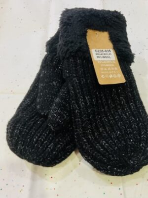 Black Silver Thread Wool Mix Mittens