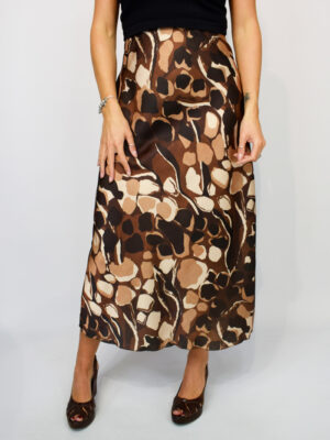 Black Or Brown Abstract Print Long Satin Skirt