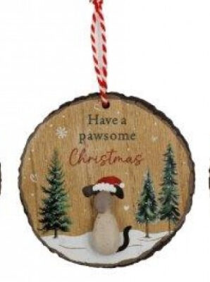 'Have A Pawsome' Festive Cat & Dog Pebble Hangers