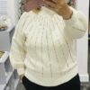 Ivory Gold Sequin Striped Soft Knit Jumper