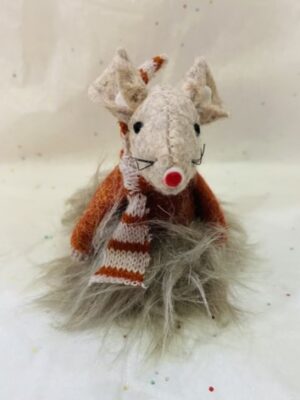 Brown Fluffy Skirt Detail Mouse With Striped Scarf