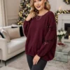 Wine Sequin Sleeve Detail Sweatshirt