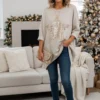 Beige Or Wine Large Sequin Zipped Star Oversized Sweatshirt