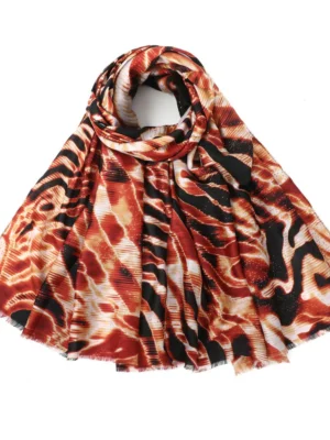 Orange/Black Wave Cotton Mix Lightweight Scarf
