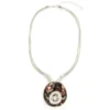 Silver Chain With Coffee Marble Effect Pendant With Diamante Centre Short Necklace