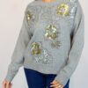 Sequin Floral Soft Knit Jumper In Ivory, Or Grey
