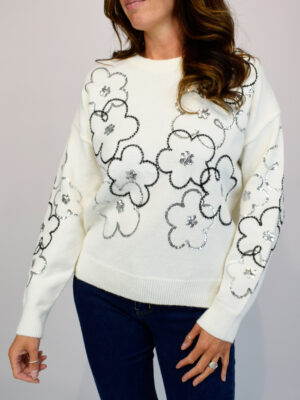 Ivory, Black, Or Mocha Multi Sequin Floral Jumper