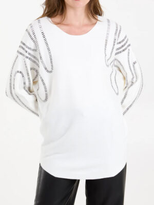 Ivory Embellished Swirl Shoulder Detail Soft Knit Jumper