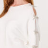 Ivory Silver Diamante Bow Cut Out Sleeve Detail Soft Knit Jumper