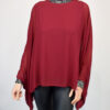Wine Or Black Sequin Trim Dipped Hem Top