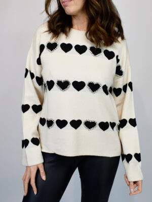 Stone Or Black Diamante Embellished Heart Stripe Jumper