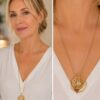 Gold Or Silver Filigree Circle Pendant With Diamante Centre Long Necklace