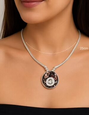 Silver Chain With Coffee Marble Effect Pendant With Diamante Centre Short Necklace
