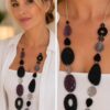 Purple/Black Sparkle Geometric Beaded Long Colourful Necklace