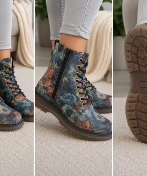 Blue Multi Floral Memory Foam Insole 8 Eyelet Boot In Various Sizes