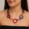 Red/Purple/Black Animal Print Jewel Detail Chain link Ring Colourful Necklace