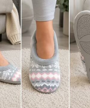 Grey Nordic Style Pattern Memory Foam Insole Slippers Various Sizes
