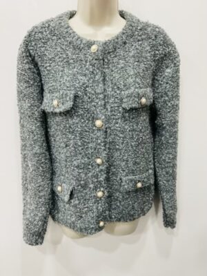 Grey Button Detail Teddy Jacket/Cardigan