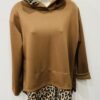 Brown Leopard Trim Hooded Top