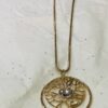 Gold Or Silver Filigree Circle Pendant With Diamante Centre Long Necklace