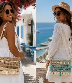 Turquoise Tassel,  Crochet Bag With Shell Detail