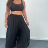 Plus Size Black Or White Wrap Overlay Wide Leg Palazzo Curve Trousers