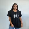 Plus Size Black T-Shirt with Leopard Bow & Pearl Heart