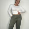 Plus Size Khaki Or Chocolate Brown High Waist Belted Trousers