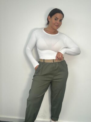 Plus Size Khaki Or Chocolate Brown High Waist Belted Trousers