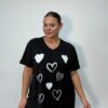 Plus Size Black All-Over Heart Print Oversized T-Shirt