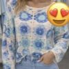 Blue Or Yellow Floral Mosaic Crochet Cotton Mix Top