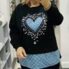 Large Heart Top With Denim Trim Detail Various Colours