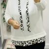 Mint Or White Leopard Print Trim Hooded Top