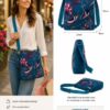 Teal Bird Print Velvet Logan Bag