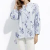 Blue Or Beige Oversized Cotton Floral Print Blouse