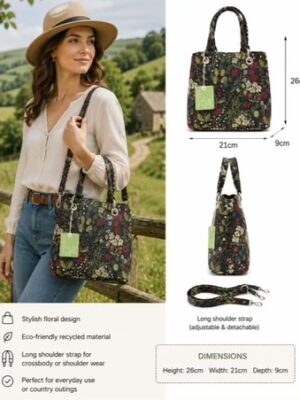 Black Jacquard Floral Print Camille Bag