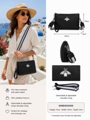 Silver Bee With Pearl Detail Wristlet/Crossbody bag/Purse Various Colours