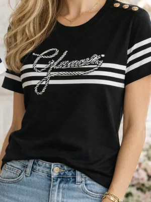 Black "Glamorous" Rope Stripe Cotton T-Shirt
