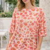 Coral Leopard Foil Print Fine Mesh Soft Fabric Top