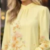 Lemon Blossom Print High Neck Blouse