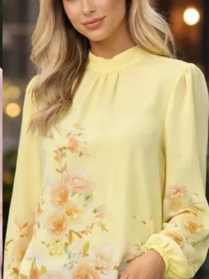 Lemon Blossom Print High Neck Blouse
