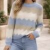 Mint Or Blue Wave Stripe Gold Thread Detail Lightweight Cotton Mix Jumper