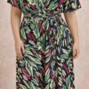 Green/Navy/Cerise Pink Mix Long Cross Over Dress