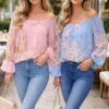 Blue Or Pink Floral Bardot Blouse