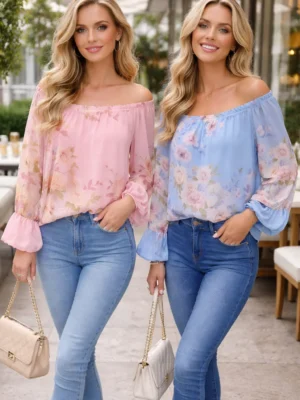 Blue Or Pink Floral Bardot Blouse