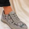 Grey Floral Foil Print Trainers