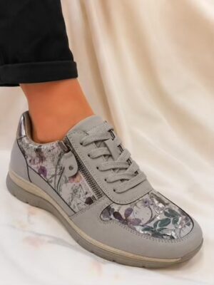 Grey Floral Foil Print Trainers