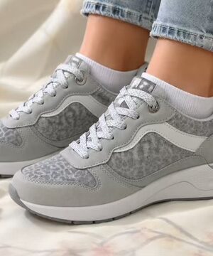 White/Silver Animal Print Lightweight Trainers